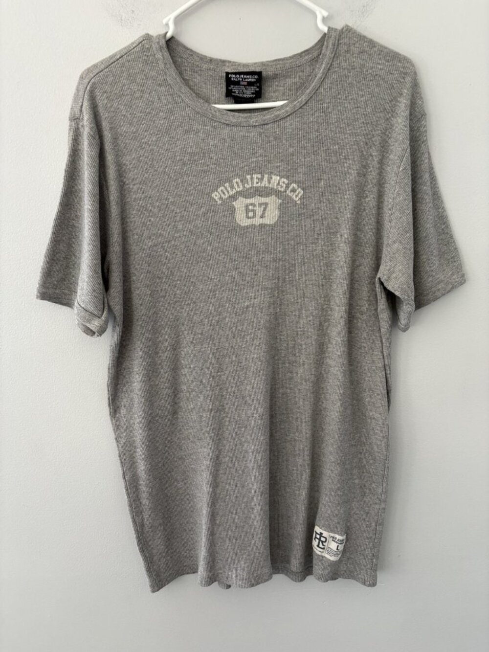 Ralph Lauren Men’s Large Gray Ribbed Polo Jeans Co Muscle T Shirt **Read**